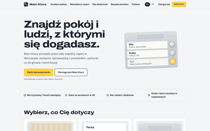 Strona główna Mam Klucz, aplikacji do wspólnego najmu